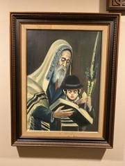 RABBI AND SON, ORIGINAL OIL ON CANVAS by BEN MEIR