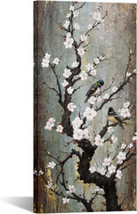 Elegant Birds on Plum Blossom Canvas Art – 20×40 Inch Floral Decor