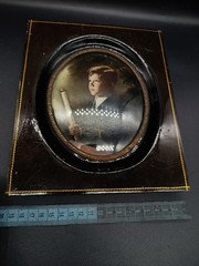 Antique Hand-Painted Portrait of a Young Boy Holding a Candle – Convex Bubble Gl