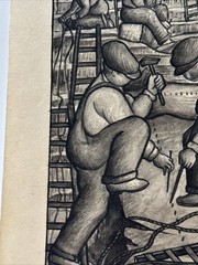 JO CAIN PAINTING INDUSTRIAL FACTORY WORKERS WPA ANTIQUE FAMOUS REGIONALISM RARE