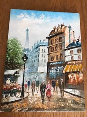 Vtg Orig Oil Painting Canvas Paris Eiffel Tower Artist Burnett, 12X16 Unframed