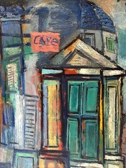 MID CENTURY CUBIST PAINTING REMO FARRUGGIO ABSTRACT CAFE URBAN ANTIQUE FAMOUS