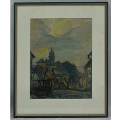 1918 Hans GAUGLER (1892-1978) ARTPRICE Old mixed media painting village view