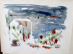 ALFRED BIRDSEY VINTAGE ORIGINAL WATERCOLOR BERMUDA BLUE SKIES SCENE PAINTING