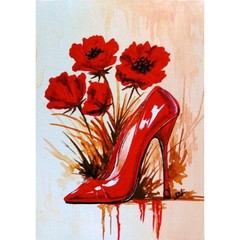 ACEO Original RED Ladies Shoes Anime Acrylic Pop Art Card Hand Painting NEW OOAK