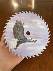 William Fritzsch Jr (1939-2018) Acrylic On Saw Blade Eagle Flying Mountain River