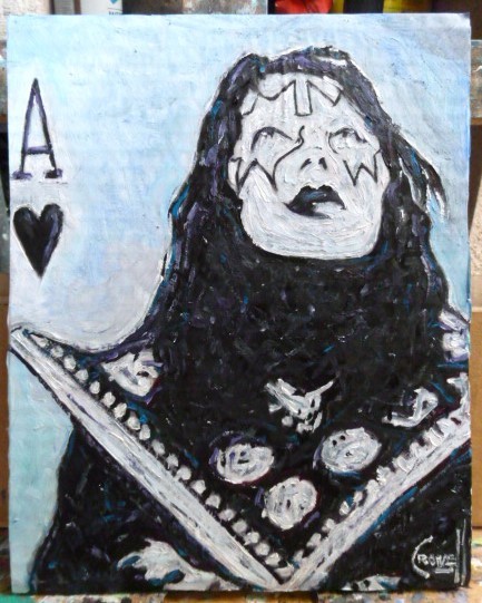 ONE AND ONLY ACE KISS Frehley original 8×10 card panel oil painting by Crowell