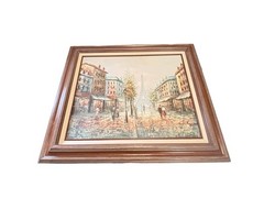 Vintage Henri Rogers Paris Parisian Street Eiffel Tower Oil Painting Signed
