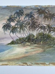 AGNES TAIT ORIGINAL PAINTING TROPICAL ISLAND BEACH SCENE COASTAL LANDSCAPE RARE