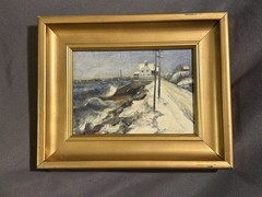 Vintage Nautical Oil on Board Winter Seascape Painting Provincetown Cape Cod