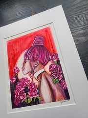 Original painting acrylic 11 x 14 of black woman among roses art by CRC