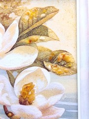 Amber Painting Magnolia Blossom Natural Stones Handmade Art 25*34 cm