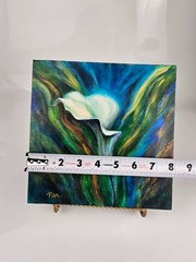 Original Painting and Hand Painted Glass Vase Set Calla Lily Signed Art