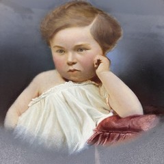 Biedermeier Children Picture Oval Oil Painting or Gouache 19th Century Painting