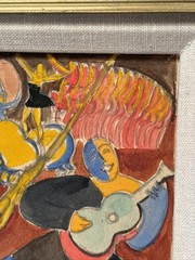 Jo Cain Painting Antique 1930’s Cubist Cubism Modernism Abstract Small MUSICIAN