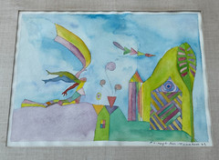 Asaph Ben Menahem(b.1940-) „A Paradise Scene“ Original Watercolor on Paper. 1969