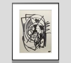 PDQ Artist Original Bold Line Cubistic Abstract Realism Marker Ink 9×12 Drawing