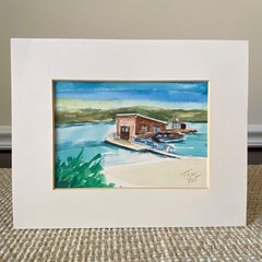 Original Watercolor Painting Signed Boat Dock Water Scene Fran Ritchie Yost