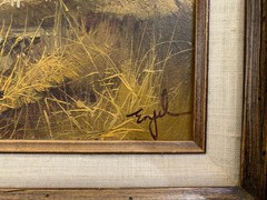 Orginal Oil Painting Signed Lighthouse Landscape Wood Frame Linen Matting