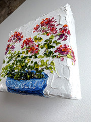 Geranium ORIGINAL OIL impasto Painting 4″X4″ X 1.5″ by Olga Diduh.