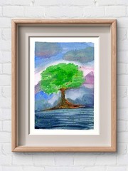 A Lone Tree Colorful Abstract Impressionist Original Watercolor 5×7 Signed