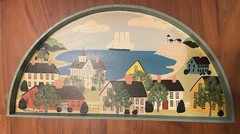 Coastal Folk Art Wall Decor 18×9 Hand Painted Village by Bonnie Taylor Signed