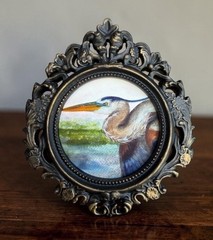 Blue Heron mini watercolor bird print of original painting • ornate frame