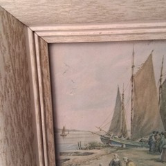 2 vintage boat and lake view house photoswith frame.