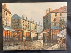 HENRI ROGERS OIL ON CANVAS PAINTING 16X12 FRENCH FRANCE Outdoor Road Shopping