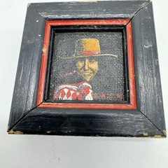 Mini Framed Painting Man In Hat W/ Guitar 1973 Signed Scottsdale Arizona 2 1/8”