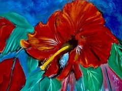 HAWAII ARTIST „RED HIBISCUS“ OVERSIZE PAINTING ONE OF A KIND