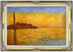 Framed Claude Monet Venice at Dusk Repro. Hand Painted Oil Painting 24x36in
