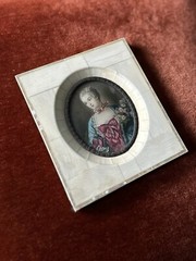 Antique 19th C Hand Painted French Portrait of a Lady Boucher MOP Frame