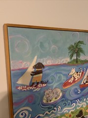 Karen Fields Dogs On The Beach Canvas Painting 19×19