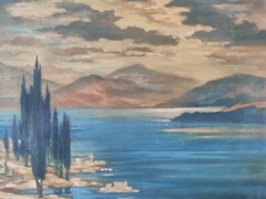 Impressionist Painting Landscape Sea Artificial Lake 1970