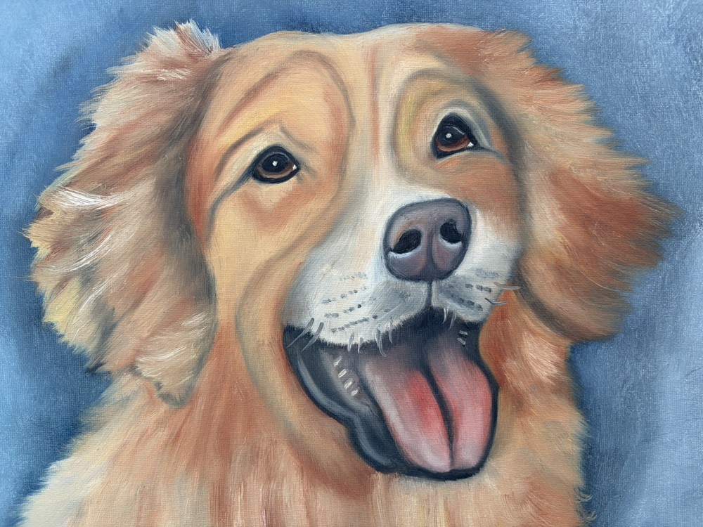 Original oil painting 11 x 14 inches happy golden retriever dog