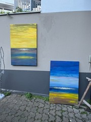 Canola Field, Seaside2 120×80 Abstract Landscape Pasty Original Oil Painting Blue Yellow