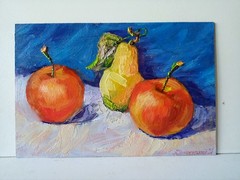 Pear Impasto Painting Original Art Impression Oil Painting 7.8 x 11.8 in