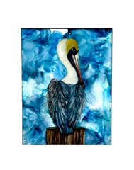 PAINTING ALCOHOL INK ORIGINAL ART PELICAN GRAY WHITE BLUE BROWN 11X14 MAT 16X20
