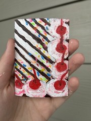 Cake ACEO ATC Original Acrylic Painting 2.5×3.5in