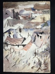Little Town Landscape–Medium Size Watercolor–Charlotte Hoffman-Mid 20th C NY Art