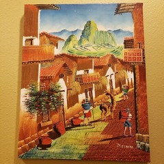 Vintage South America Peru Painting Village Scene Original Art Canvas – Signed