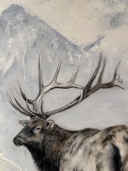 Original Elk Oil Painting Wildlife
