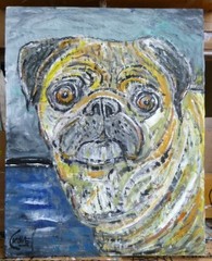 PERFICK PUG pet dog portrait original 8×10 card panel oil painting by Crowell