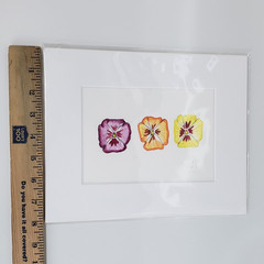 Original Watercolor Pansy Flower Art Signed Teresa Johnston Pink Orange Yellow