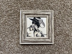 ORIGINAL OIL PAINTING WESTERN COWBOY PORTRAIT SIGNED FRAMED 4×4