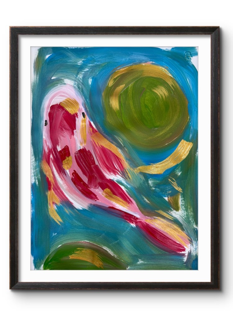 PINK AND GOLD MAGICAL KOI 14×11 Expressionistic PAPER Painting Artwork #14