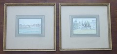 Pair Signed Watercolor Paintings Poland Castle,View of Town from Water Famed 