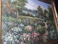 LISTED AMERICAN ARTIST DIANE ROMANELLO ORIGINAL OIL ON CANVAS FLORAL LANDSCAPE