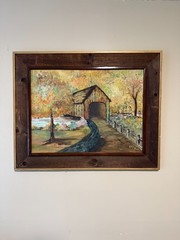Signed Oil Painting on Canvas by Charles Pace – 1966 New England Covered Bridge